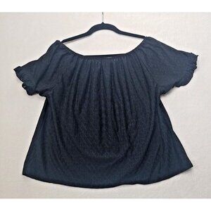 W5 Women's L Black Eyelet Off The Shoulder Short Ruffle Sleeve Top flirty breezy